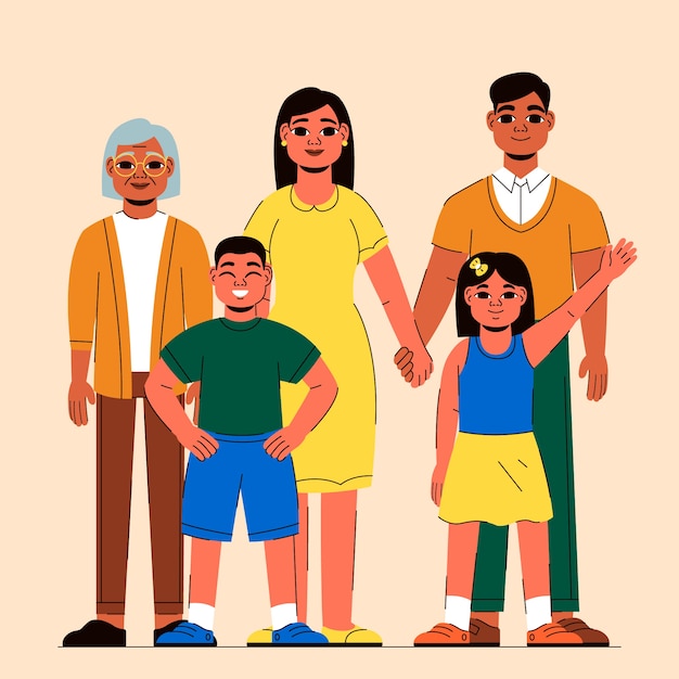Handgezeichnete asiatische familienillustration