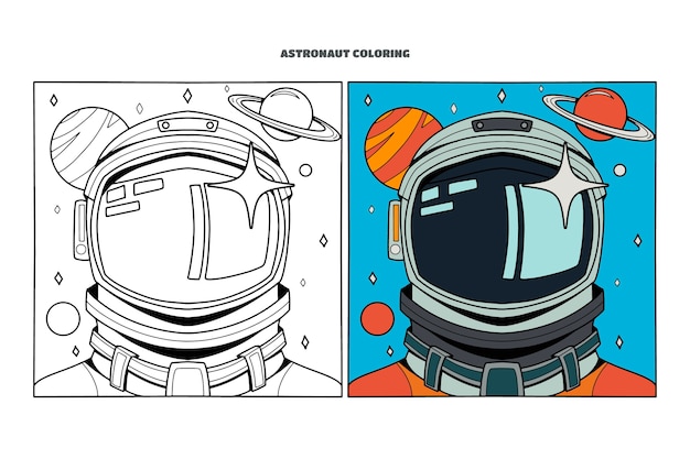 Handgezeichnete astronauten-malbuchillustration