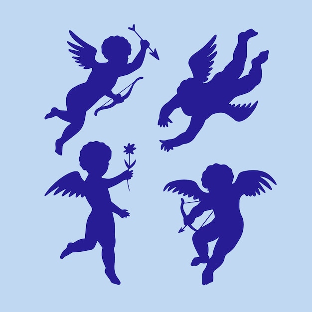 Kostenloser Vektor handgezeichnete baby-engel-silhouette-illustration