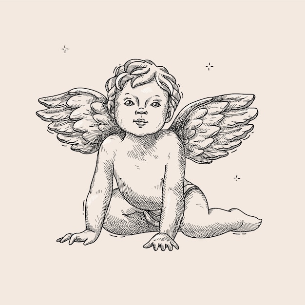 Kostenloser Vektor handgezeichnete baby-engel-zeichnungsillustration