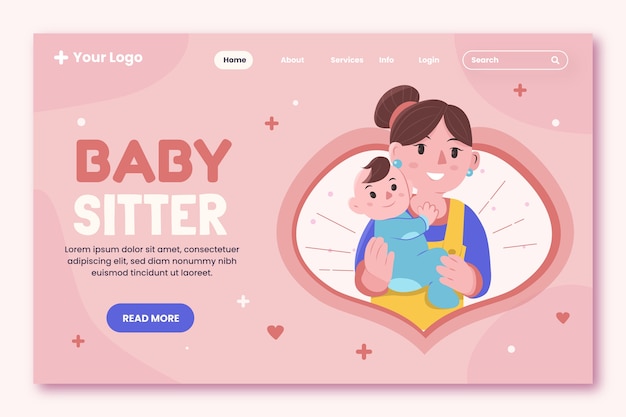 Kostenloser Vektor handgezeichnete babysitter-landingpage mit flachem design