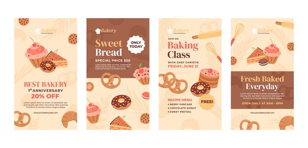 Handgezeichnete Bäckerei-Instagram-Geschichten