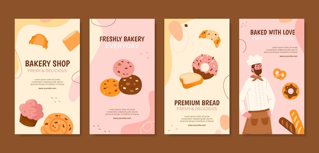 Handgezeichnete Bäckerei-Instagram-Geschichten