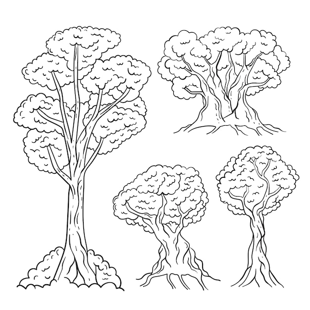 Kostenloser Vektor handgezeichnete bäume umreißen illustration
