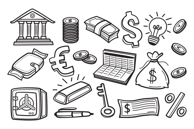 Handgezeichnete Bank-Doodle-Illustration