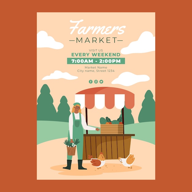 Handgezeichnete bauernmarkt-illustration im flachen design