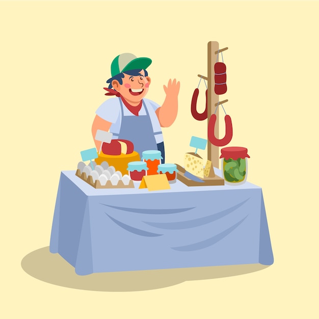 Handgezeichnete Bauernmarktillustration im flachen Design