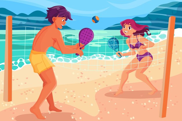 Handgezeichnete Beach-Tennis-Illustration