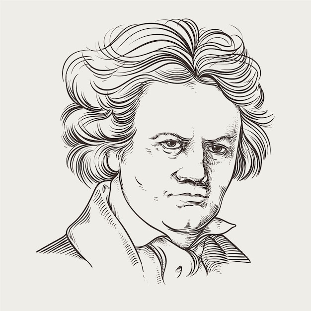 Kostenloser Vektor handgezeichnete beethoven-illustration