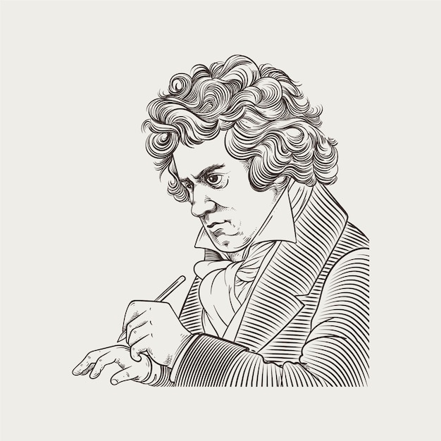 Kostenloser Vektor handgezeichnete beethoven-illustration