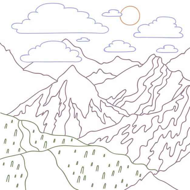 Handgezeichnete Bergumrissillustration