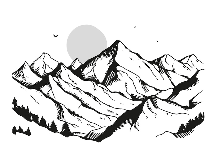 Kostenlose Vektor handgezeichnete bergumrissillustration