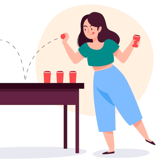 Handgezeichnete bier-pong-illustration