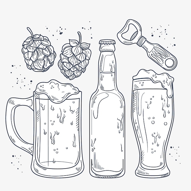 Handgezeichnete Bierzeichnungselemente