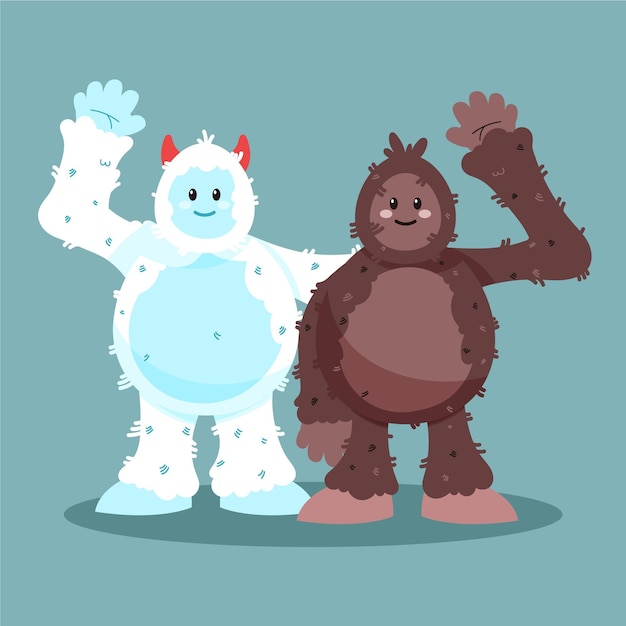 Kostenloser Vektor handgezeichnete bigfoot sasquatch und yeti adominable schneemann illustration