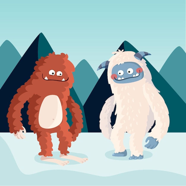 Kostenloser Vektor handgezeichnete bigfoot sasquatch und yeti adominable schneemann illustration