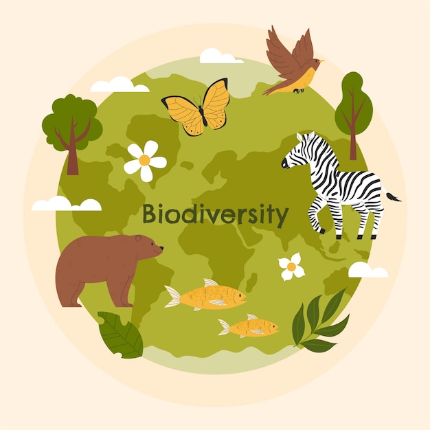Handgezeichnete biodiversitätsillustration
