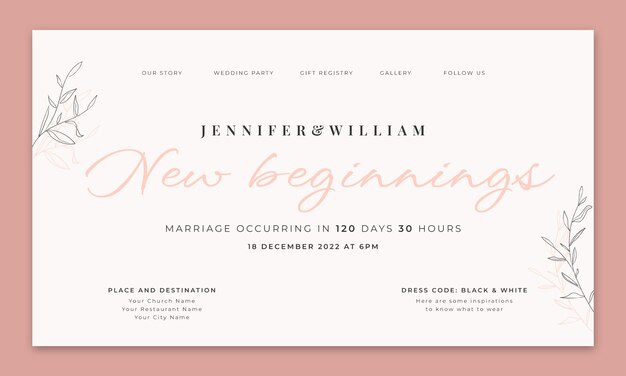 Kostenloser Vektor handgezeichnete blumenhochzeits-landingpage-vorlage