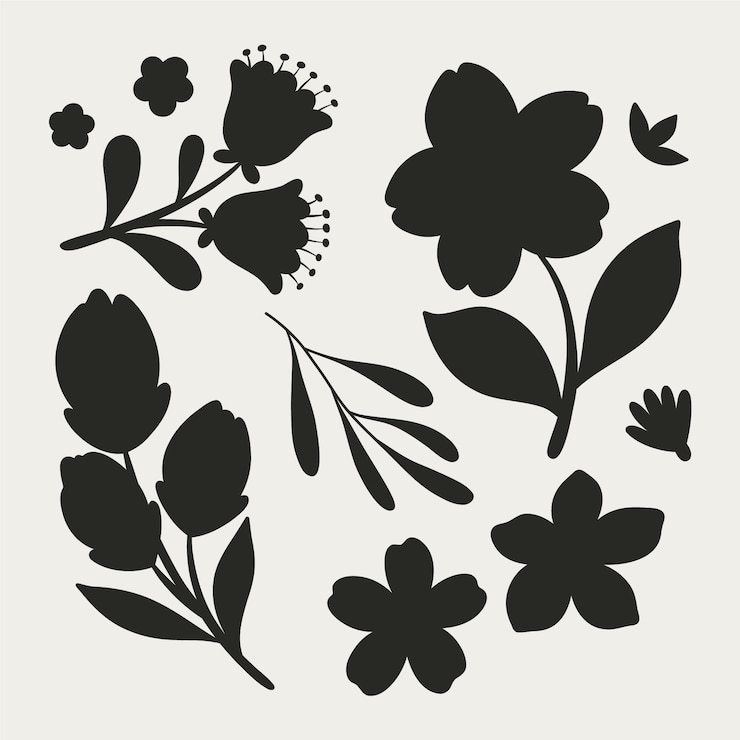 Kostenlose Vektor handgezeichnete blumensilhouetten mit flachem design