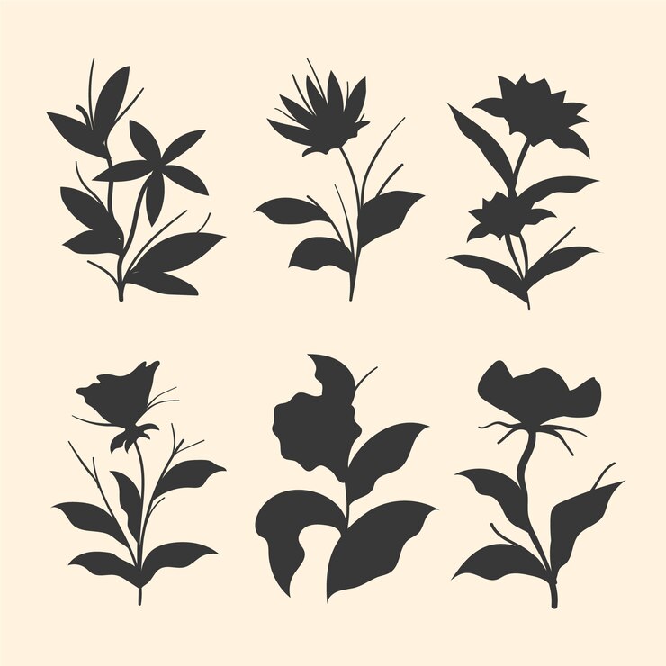 Kostenlose Vektor handgezeichnete blumensilhouetten
