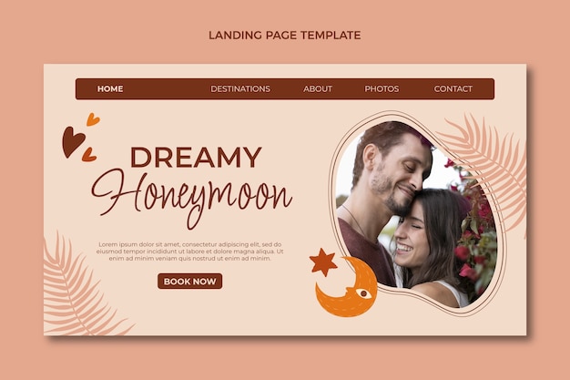 Handgezeichnete boho-flitterwochen-landing-page-vorlage