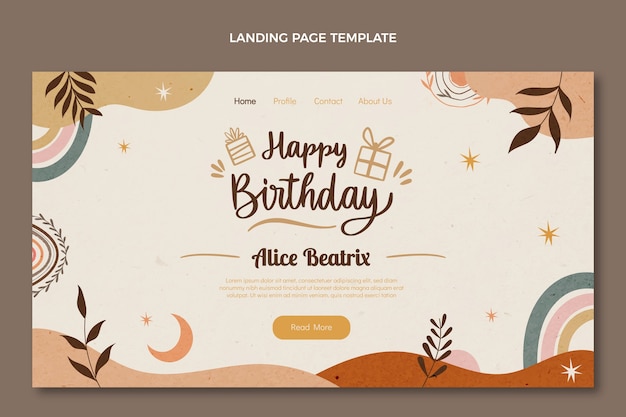 Handgezeichnete boho-geburtstags-landingpage