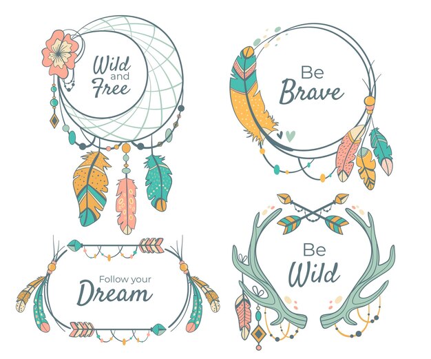 Handgezeichnete Boho-Rahmensammlung