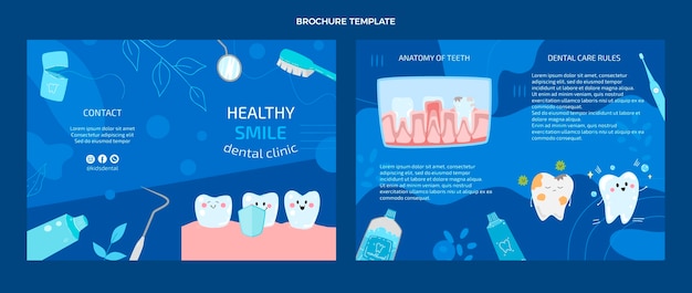 Kostenloser Vektor handgezeichnete broschürenvorlage für zahnkliniken