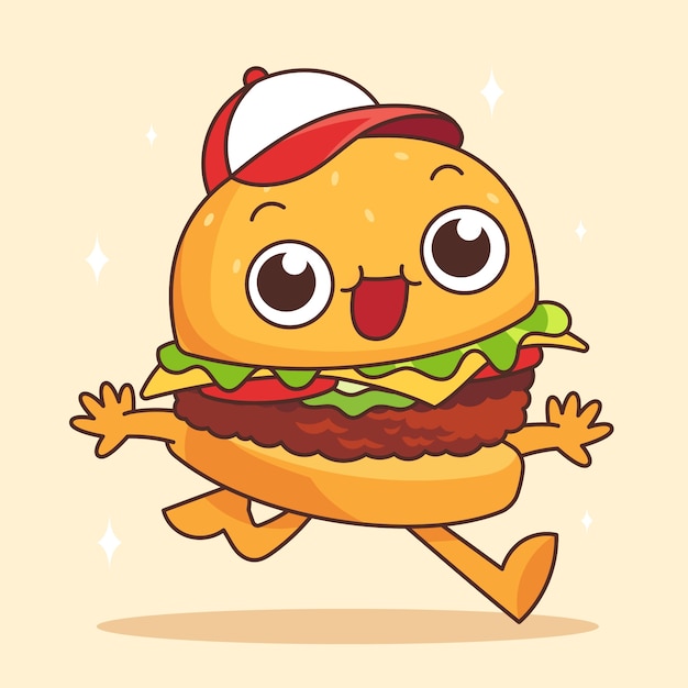 Kostenloser Vektor handgezeichnete burger-cartoon-illustration