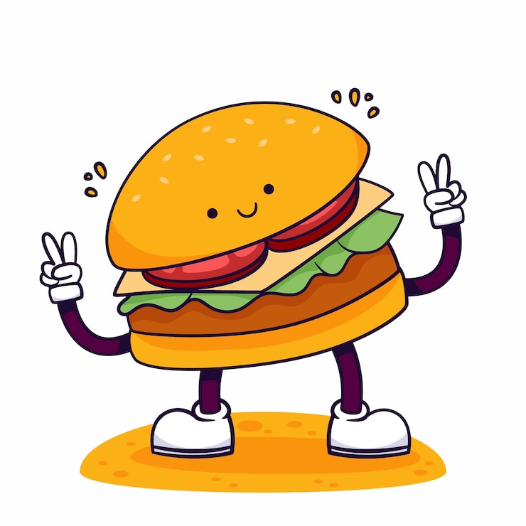 Kostenlose Vektor handgezeichnete burger-cartoon-illustration