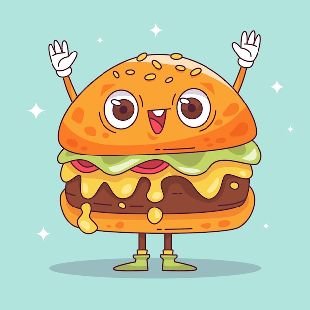Kostenloser Vektor handgezeichnete burger-cartoon-illustration
