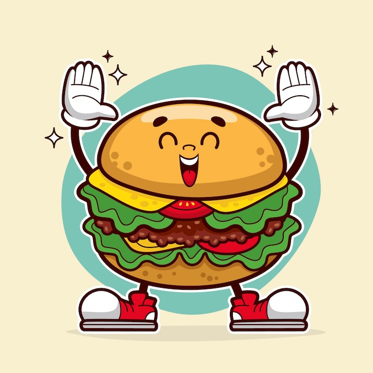 Kostenlose Vektor handgezeichnete burger-cartoon-illustration