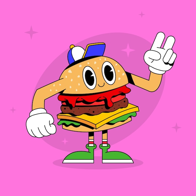 Kostenloser Vektor handgezeichnete burger-cartoon-illustration