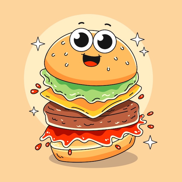 Kostenloser Vektor handgezeichnete burger-illustration