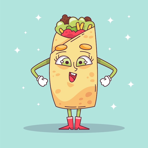 Kostenloser Vektor handgezeichnete burrito-cartoon-illustration