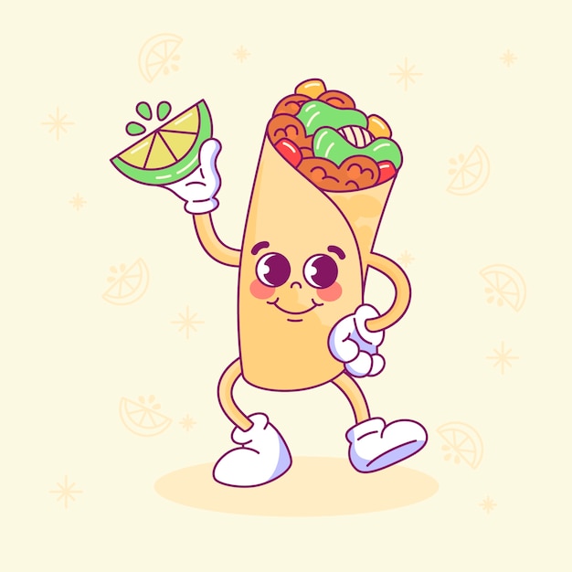 Kostenloser Vektor handgezeichnete burrito-cartoon-illustration