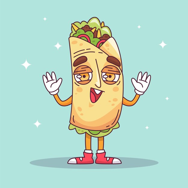 Kostenloser Vektor handgezeichnete burrito-cartoon-illustration