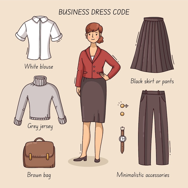 Handgezeichnete business-dresscode-infografik