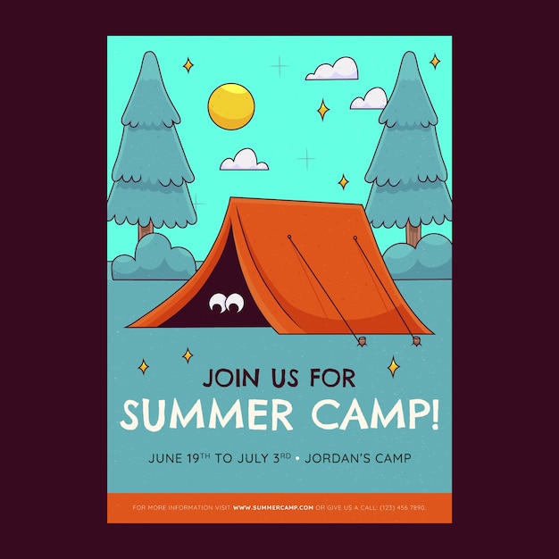 Kostenloser Vektor handgezeichnete camp-poster-vorlage für die sommersaison