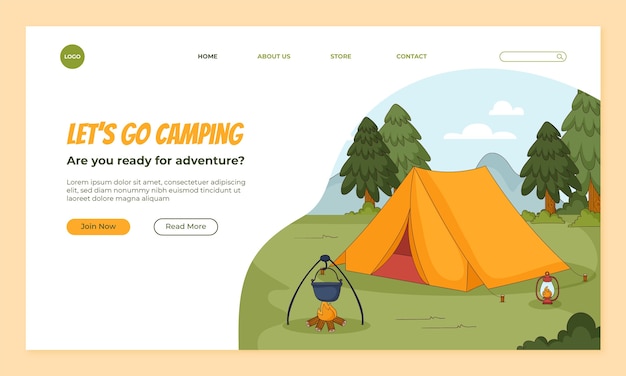 Handgezeichnete Camping-Abenteuer-Landingpage