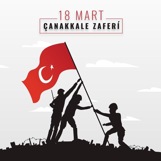 Handgezeichnete Canakkale-Illustration mit Soldaten und Flagge