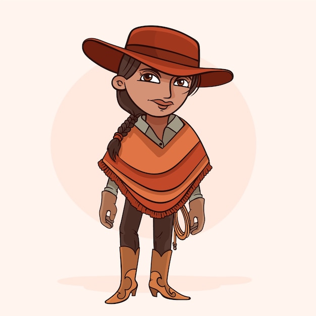 Handgezeichnete cartoon-cowgirl-illustration