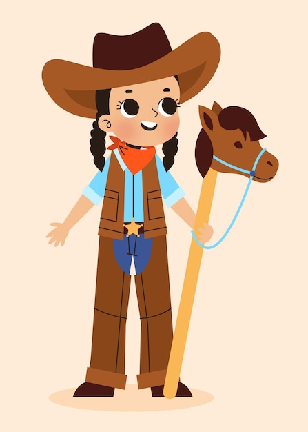 Kostenloser Vektor handgezeichnete cartoon-cowgirl-illustration