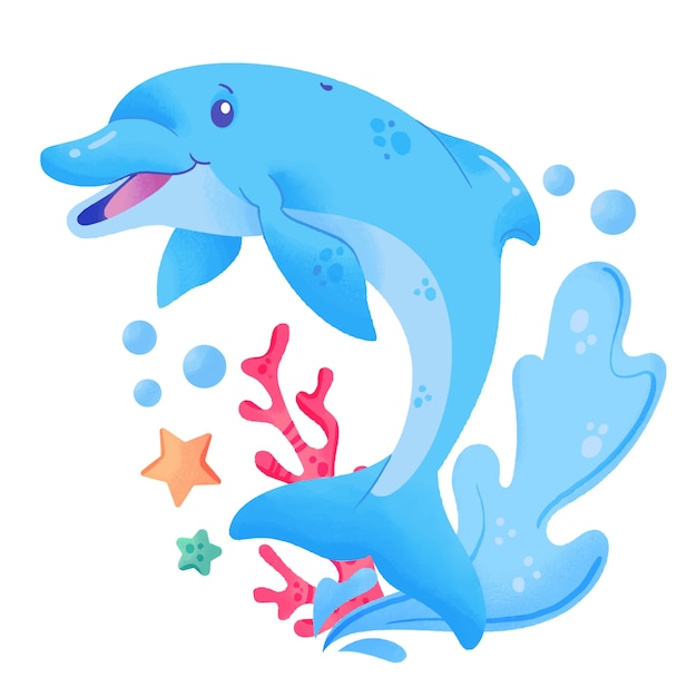 Kostenloser Vektor handgezeichnete cartoon-delphin-illustration