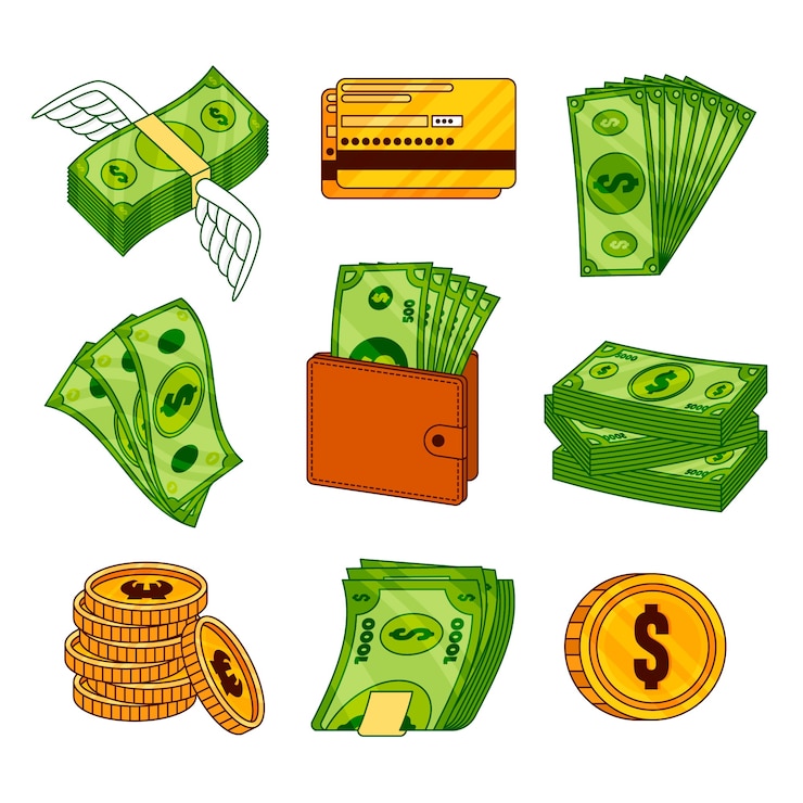 Kostenlose Vektor handgezeichnete cartoon-geld-illustration
