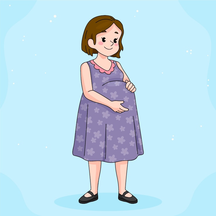 Kostenlose Vektor handgezeichnete cartoon-illustration einer schwangeren frau