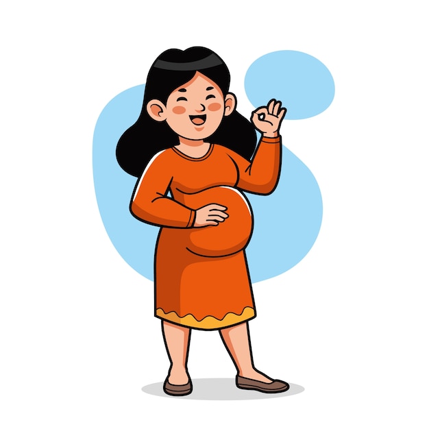 Kostenloser Vektor handgezeichnete cartoon-illustration einer schwangeren frau