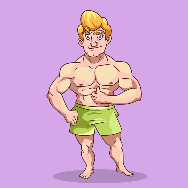 Handgezeichnete Cartoon-Illustration eines starken Mannes