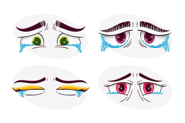 Handgezeichnete Cartoon-Illustration mit traurigen Augen