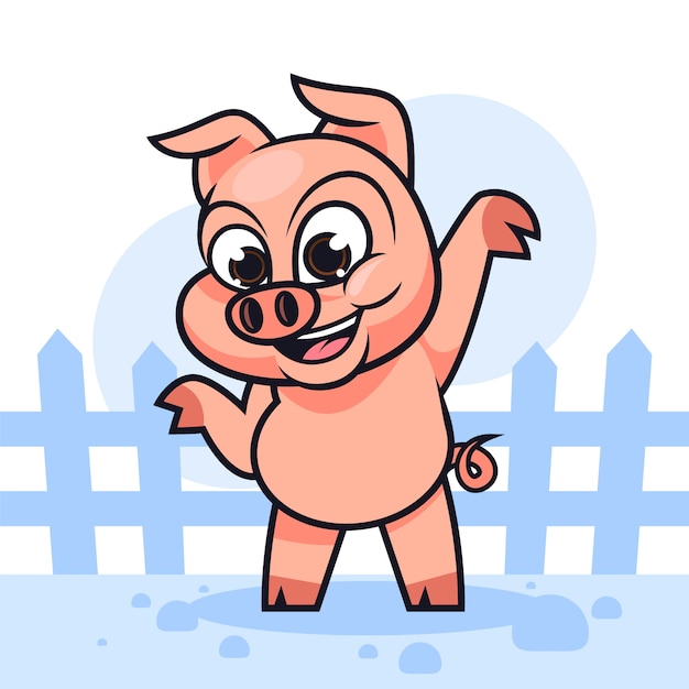 Kostenloser Vektor handgezeichnete cartoon-schwein-illustration